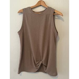 Miholl Women’s Casual Top Sleeveless Twist Knot Waffle Knit Tan Tank Top Size M